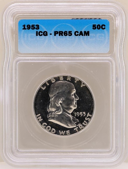 1953 Franklin Half Dollar Proof Coin ICG PR65CAM