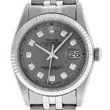 Rolex Mens Stainless Slate Grey Diamond 36MM Datejust Wristwatch