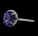 3.90 ctw Tanzanite and Diamond Ring - 14KT White Gold