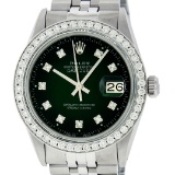 Rolex Mens Stainless Steel Slate Green Diamond 36MM Datejust Wristwatch