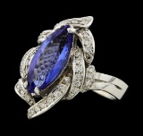 3.81 ctw Tanzanite and Diamond Ring - 14KT White Gold