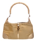 Gucci Metallic Gold Nylon Leather Bamboo Jackie Shoulder Bag