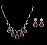 GIA Cert 44.80 ctw Ruby and Diamond Suite - 18KT White Gold