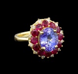 14KT Yellow Gold 2.75 ctw Tanzanite, Ruby and Diamond  Ring