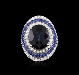 14.21 ctw Sapphire and Diamond Ring - 18KT White Gold GIA Certified