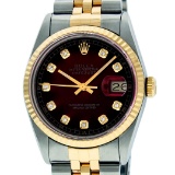 Rolex Mens 2 Tone 14K Red Vignette Diamond 36MM Datejust Wriswatch