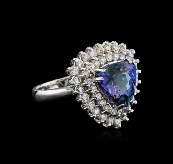 5.38 ctw Tanzanite and Diamond Ring - 14KT White Gold