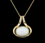 Opal and Diamond Pendant With Chain - 14KT Yellow Gold