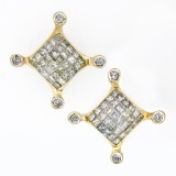 VVS2 Lab Diamonds Round Cluster Earrings 9.5mm Mens 10K W Gold Earrings 0.17ct 