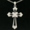 14k White Gold 0.15 ctw Round Pave Diamond Open Work Cross Pendant w/ 18