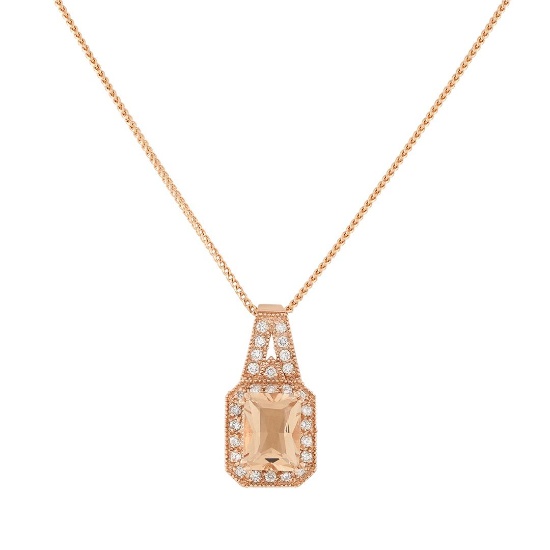 14KT Rose Gold 3.44 ctw Morganite and Diamond Pendant With Chain