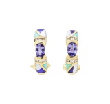 0.75 ctw Tanzanite, Diamond, and Inlaid Gemstone Earrings - 14KT Yellow Gold