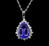 GIA Cert 18.21 ctw Tanzanite and Diamond Pendant With Chain - 14KT White Gold