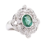 1.54 ctw Emerald and Diamond Ring - 14KT White Gold