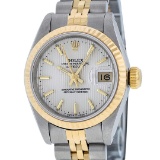 Rolex Ladies 2 Tone 14K Silver Index Tapestry Fluted Datejust Wristwatch