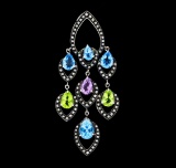 4.00 ctw Multi-Color Gemstone and Diamond Pendant - 18KT White Gold with Black A