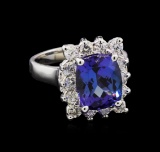 4.65 ctw Tanzanite and Diamond Ring - 14KT White Gold