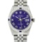 Rolex Mens Stainless Steel Purple Roman Diamond & Sapphire Datejust Wristwatch