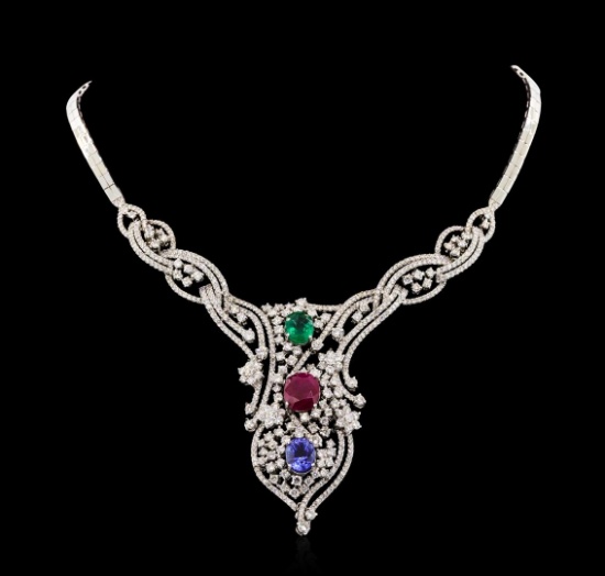 11.56 ctw Ruby, Sapphire, Emerald and Diamond Necklace - 14KT White Gold