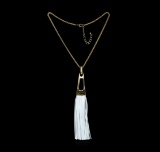 Leather Tassel Chain Necklace - Gold Plated