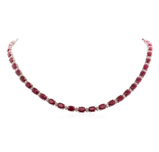 14KT White Gold 37 ctw Ruby 1.70 ctw Diamond Necklace