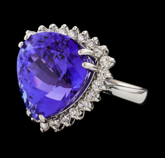 18.40 ctw Tanzanite and Diamond Ring - 14KT White Gold