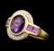 2.25 ctw Amethyst and Diamond Ring - 14KT Yellow Gold