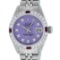 Rolex Ladies Stainless Steel Purple Stamp Diamond & Ruby Datejust Wristwatch