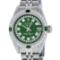 Rolex Ladies Stainless Steel Green Emerald & Diamond Datejust Wristwatch
