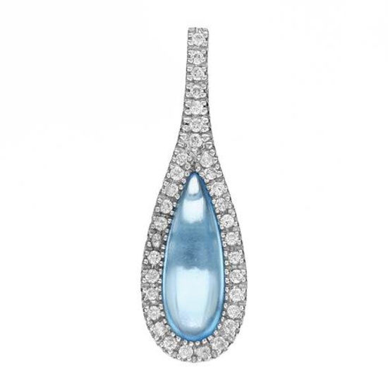 14k White Gold 3.00CTW Blue Topaz and Diamond Pendant, (I1/Sky Blue/G-H)