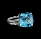 14KT White Gold 9.91 ctw Topaz and Diamond Ring