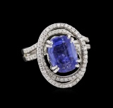 4.72 ctw Blue Sapphire and Diamond Ring - 18KT White Gold