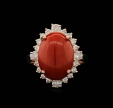 14KT Rose Gold 6.09 ctw Coral and Diamond Ring