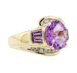 2.70 ctw Amethyst and Diamond Ring - 14KT Yellow Gold