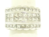 18k White Gold Invisible Set 4.20 ctw Princess & Round Diamond Wide Band Ring