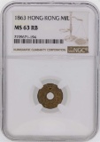 1863 Hong Kong One Mil Coin NGC MS63RB