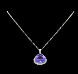 21.58 ctw Tanzanite and Diamond Pendant With Chain - 14KT White Gold