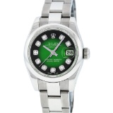 Rolex Ladies Stainless Steel Green Vignette Diamond Quickset Datejust Wristwatch