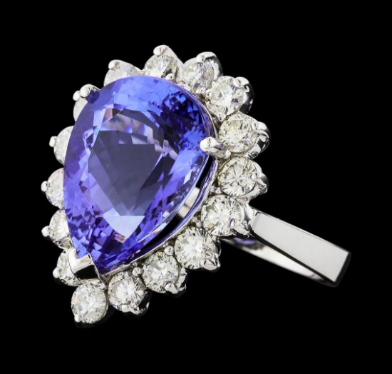 GIA Cert 9.31 ctw Tanzanite and Diamond Ring - 14KT White Gold