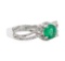 0.78 ctw Emerald and Diamond Ring - 14KT White Gold