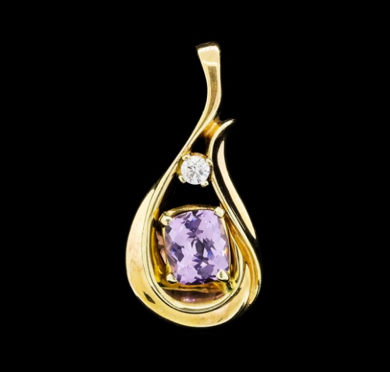 1.70 ctw Amethyst and Diamond Pendant - 14KT Yellow Gold