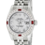 Rolex Ladies Stainless Steel Quickset Mother Of Pearl Diamond & Ruby Datejust Wr