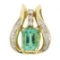 14k Yellow Gold 1.95 ctw Green GIA Emerald Solitaire & Diamond Pendant