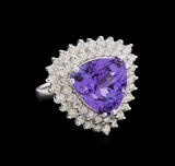 10.95 ctw Tanzanite and Diamond Ring - 14KT White Gold