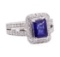 2.97 ctw Blue Sapphire And Diamond Ring - 14KT White Gold
