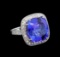 GIA Cert 21.38 ctw Tanzanite and Diamond Ring - 14KT White Gold