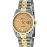 Rolex Mens 2 Tone 14K Champagne Linen Index 36MM Datejust Wristwatch With Rolex