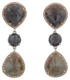 14k Two Tone Gold 14.70CTW Diamond and Rough Diamond Earrings, (SI3/G)