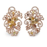 18k Three Tone Gold 6.29CTW Multicolor Dia and Pink Diamond and Diamond Earrings