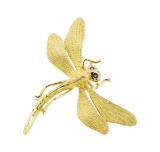 0.04 ctw Sapphire Dragonfly Brooch - 18KT Yellow Gold